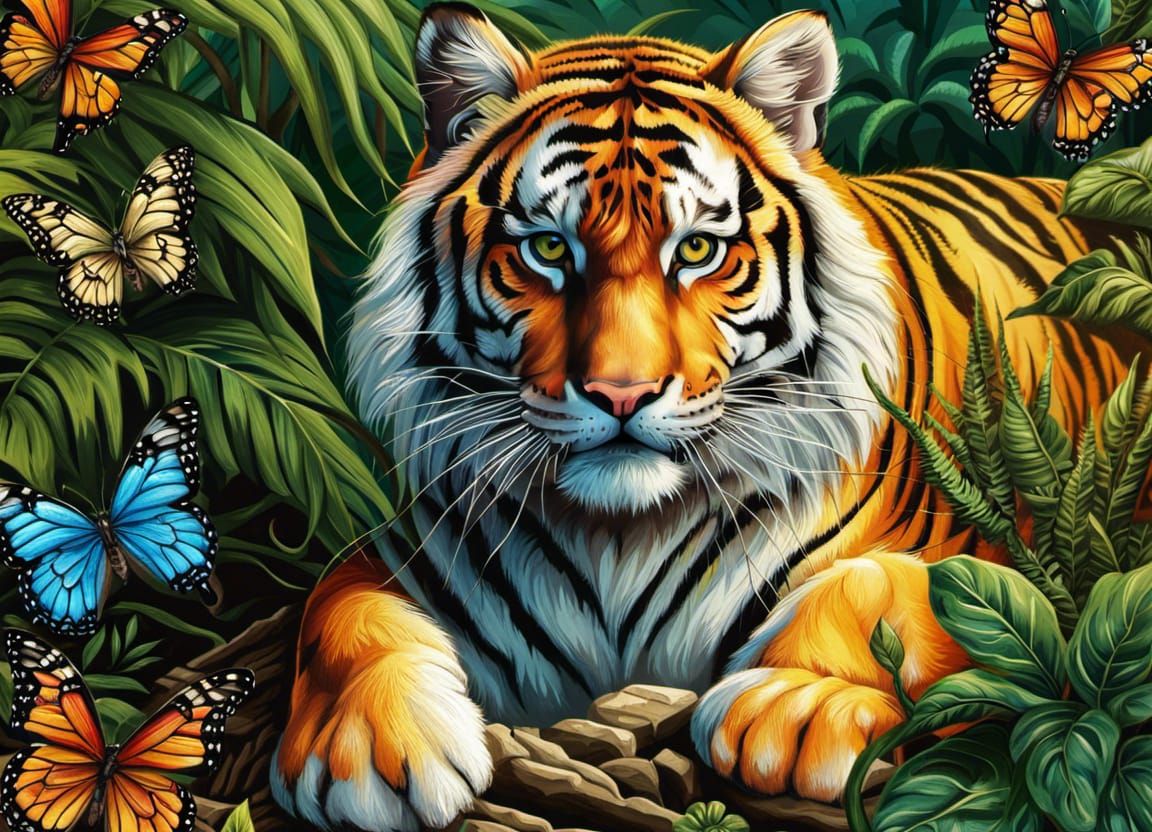 Tiger with his butterfly friends  by @Mysterys Games