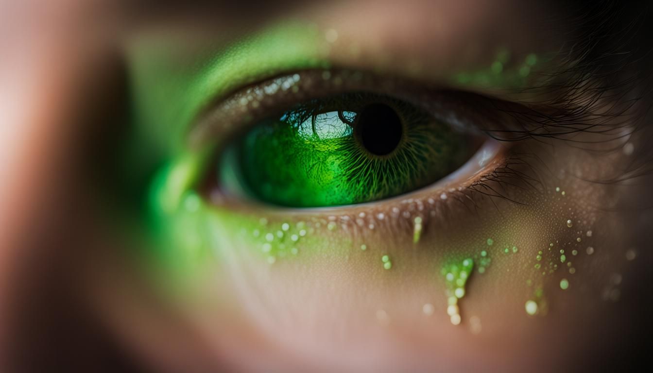 bathed in shadows, a green brown fluid seeps from a human ea...