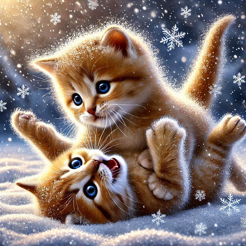 cute kittens playing in the snow