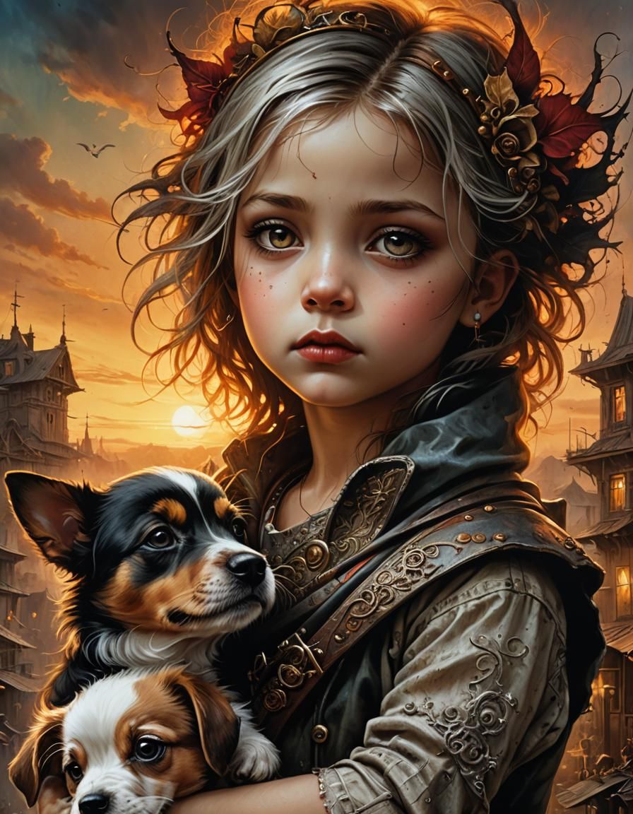a child and a cute puppy