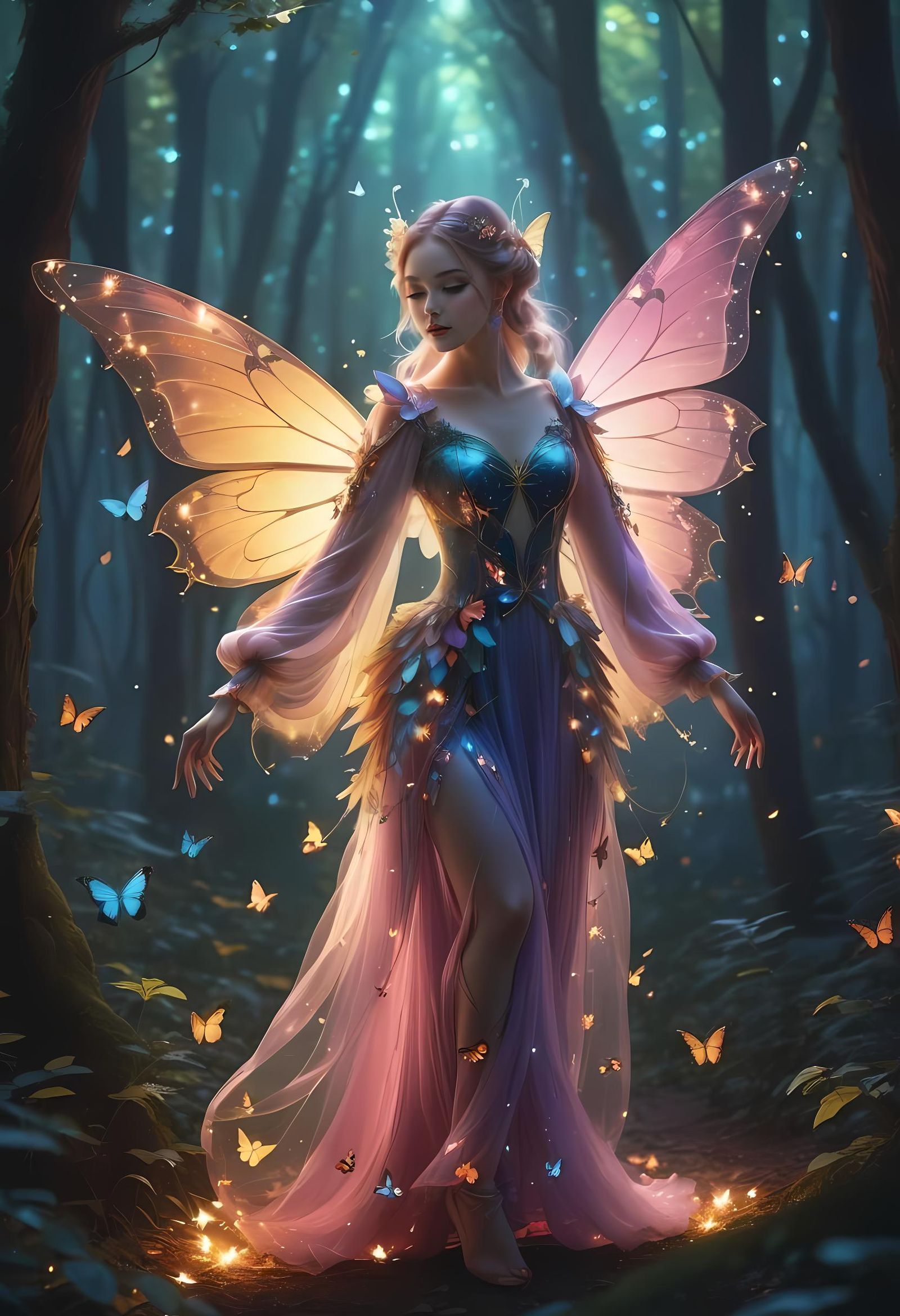 Fairy girl in magical forest.