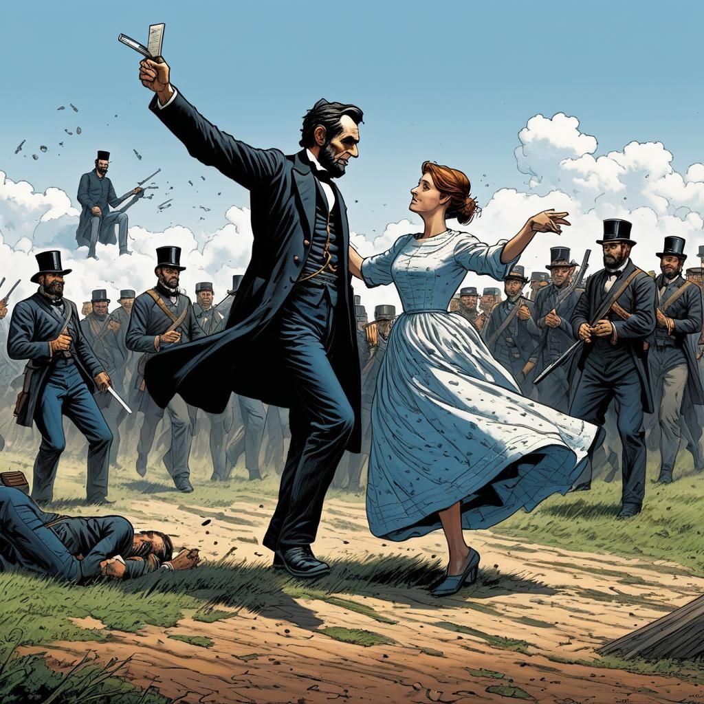 Abe and Mary Todd Lincoln doing the Waltz for the troops.  N...
