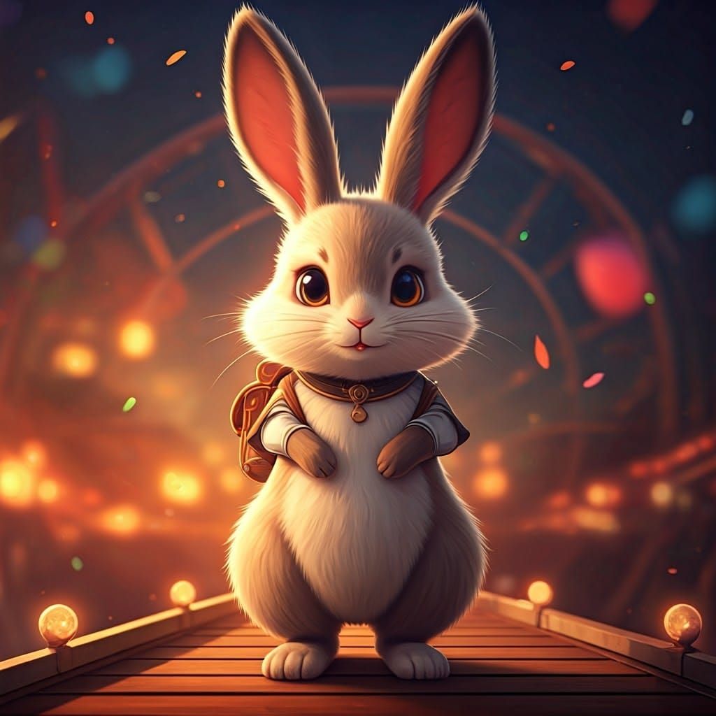 Adorable Anime Rabbit on Ferris Wheel in 8K