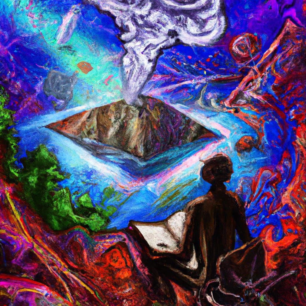A surreal dreamscape featuring a rapper's mind. Abstract, fl...