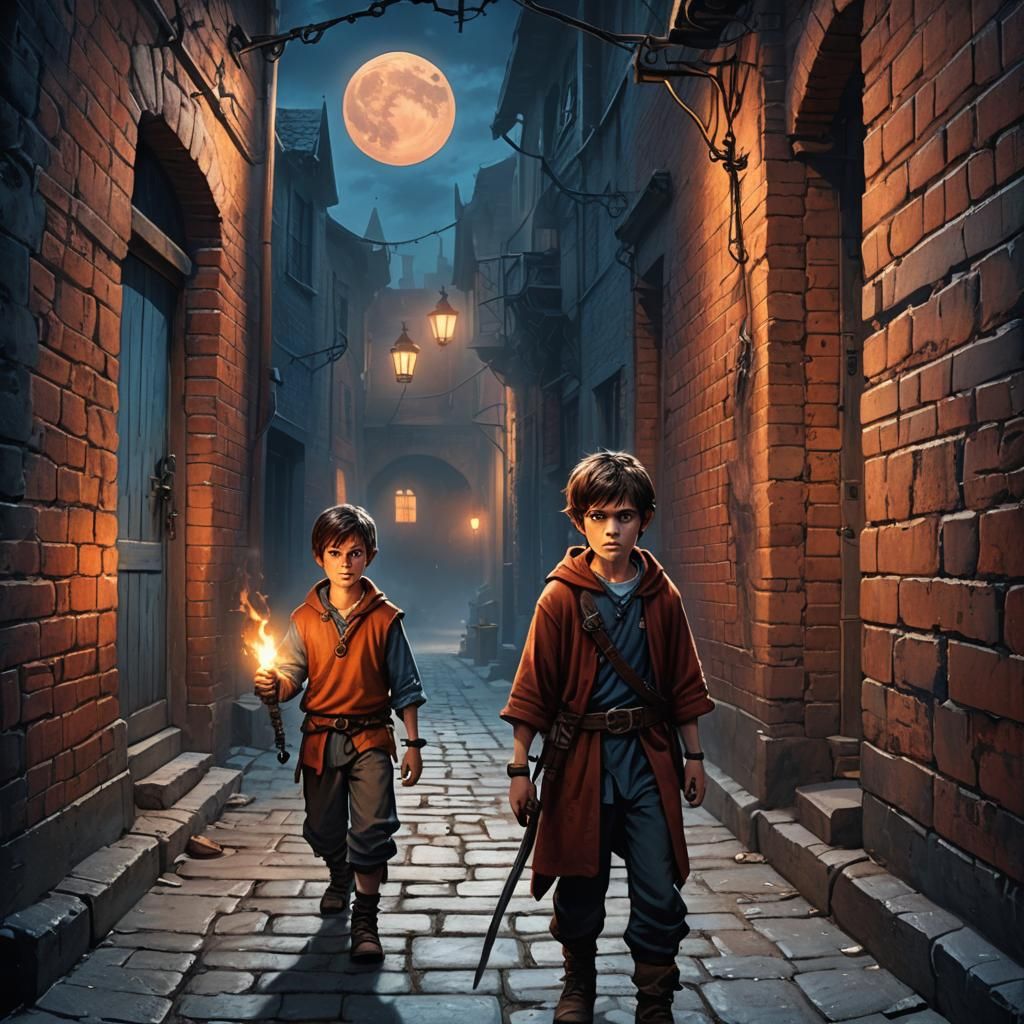 Angry Boy in Medieval Alleyway: Fantasy Concept Art