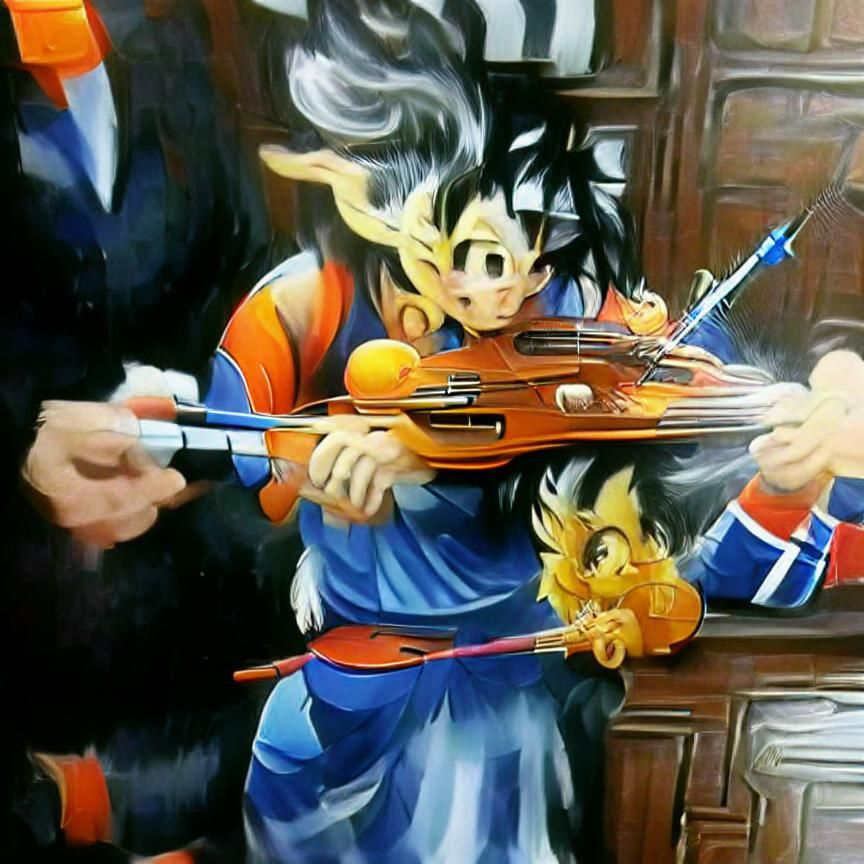 Goku plays a violin