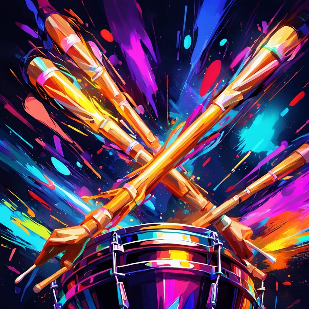 Vibrant Neon Drummer in Abstract Expressionism