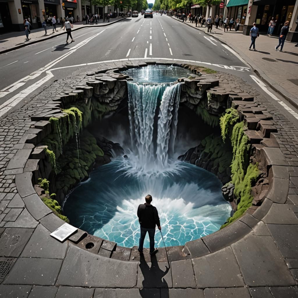 Optical illusion street chalk art  by @Dom Jesus