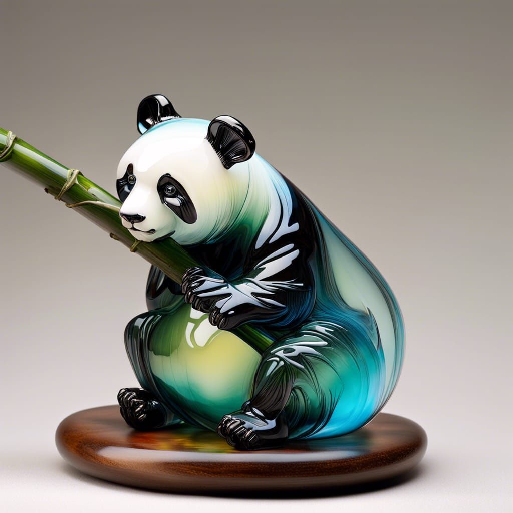 Glass panda with bamboo