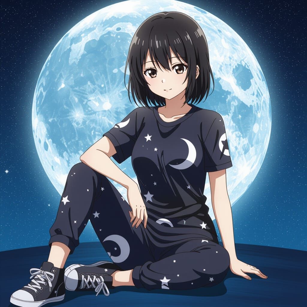 Anime Woman with Celestial Shirt and Pants