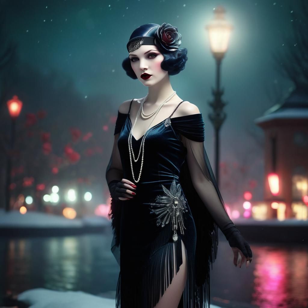 art deco vampire flapper wearing velvet dress - AI Generated Artwork ...