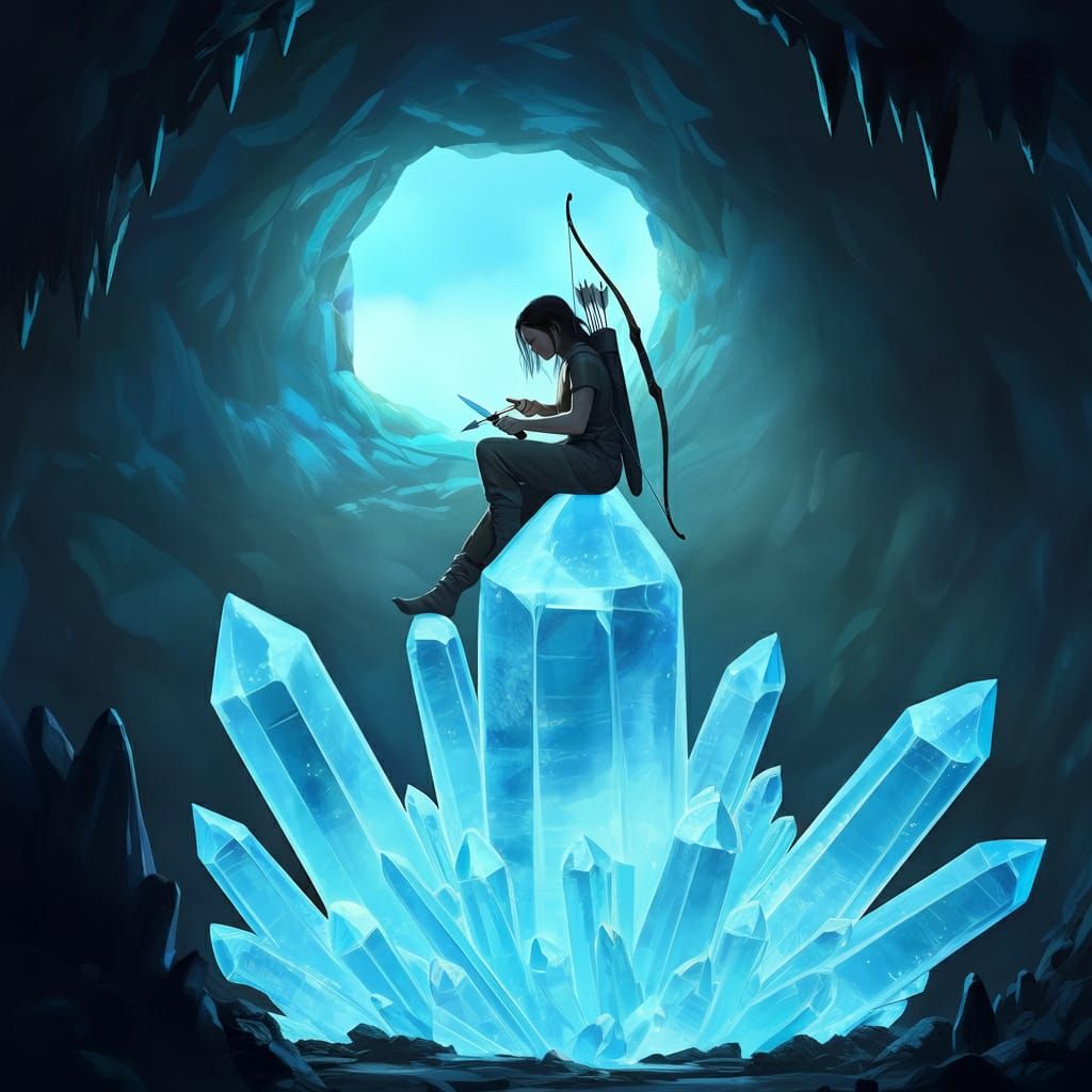 Archer Sharpening arrows in Crystal cave