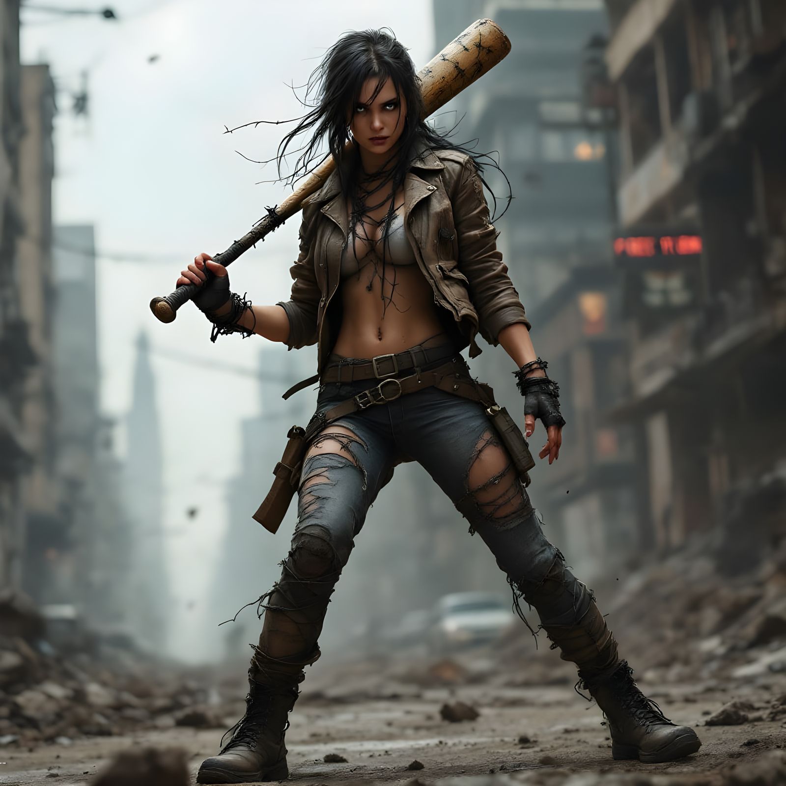 Strong Female Survivor Wields Baseball Bat in Post-Apocalypt...