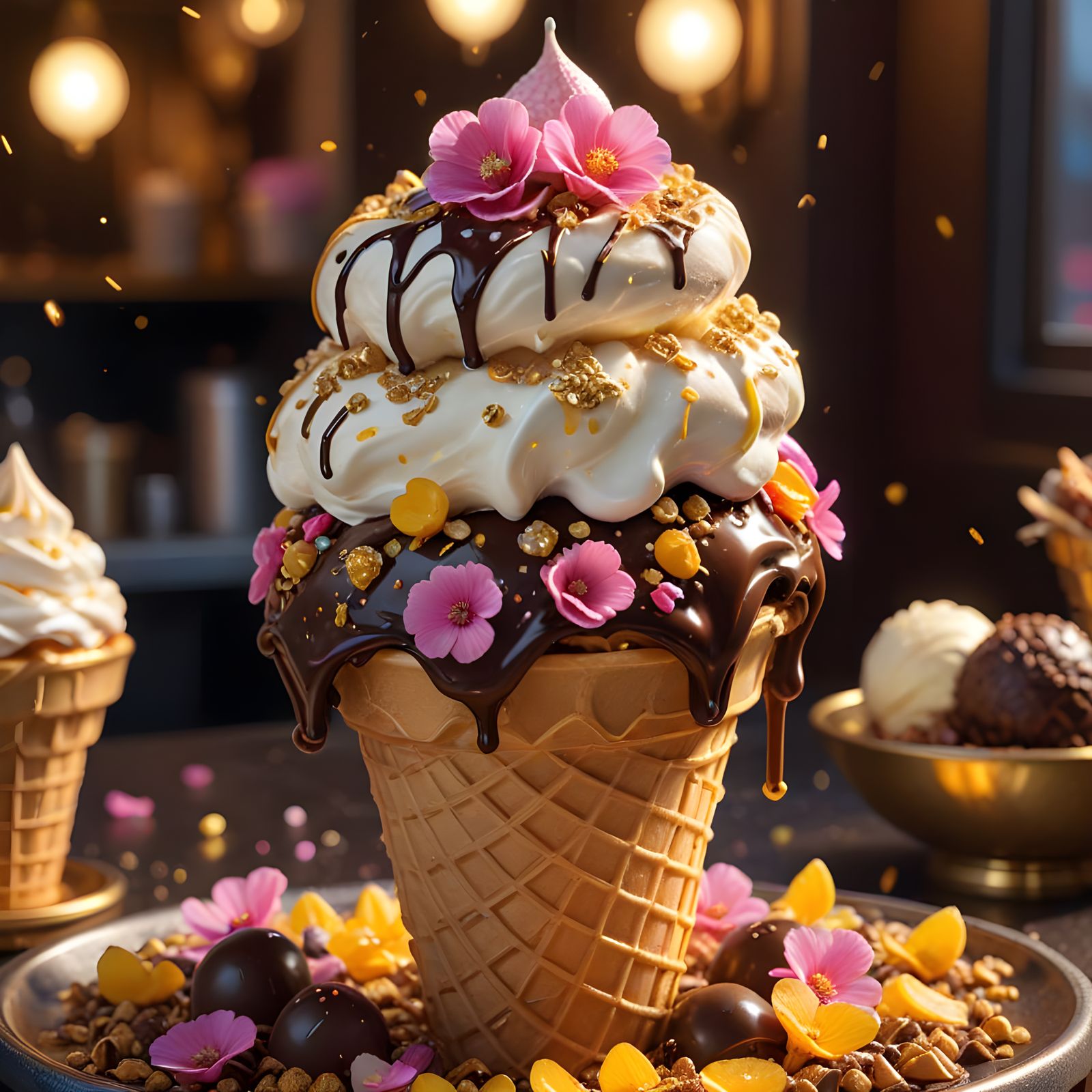 Luxurious Bejeweled Ice Cream Salon: Hyperrealistic 3D Rende...