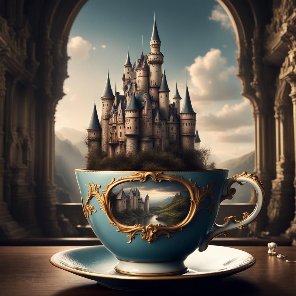 castle in a teacup Epic cinematic brilliant stunning intricate