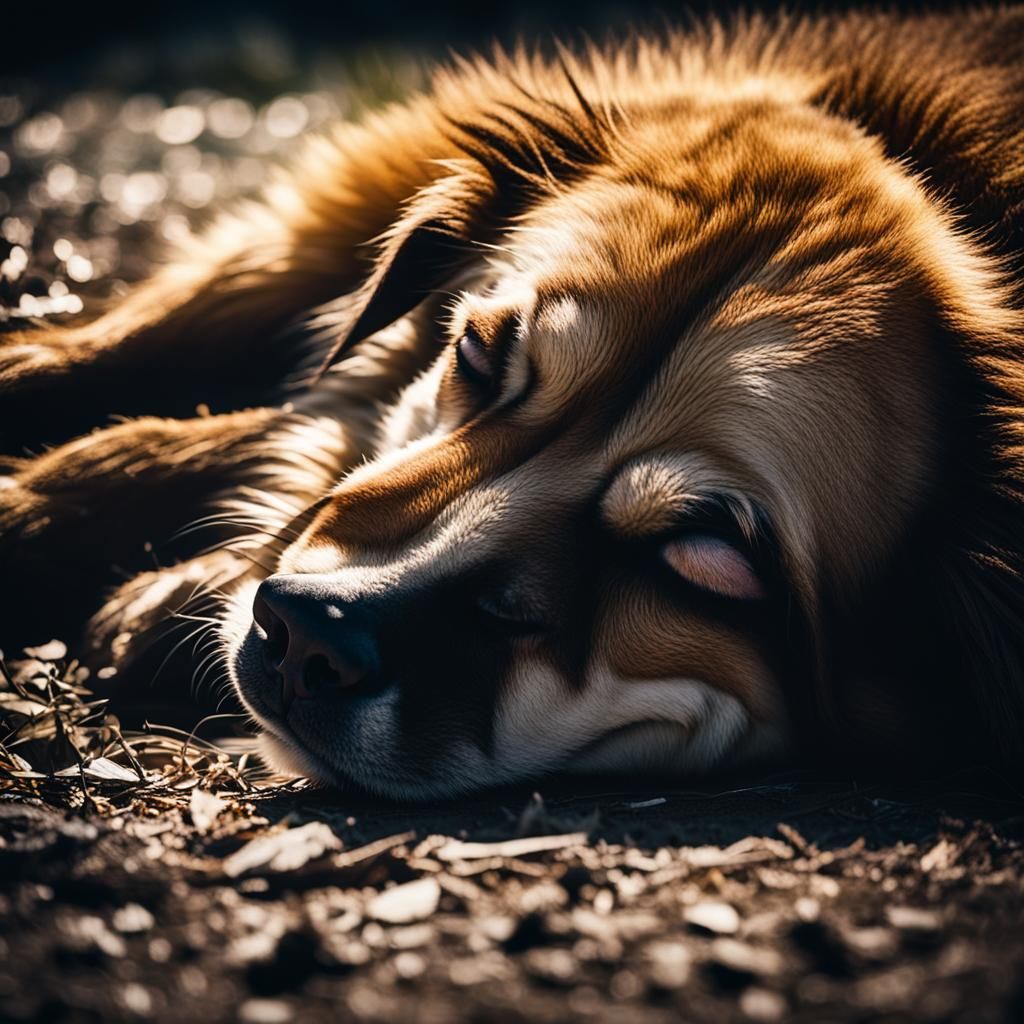 Dog sleeping on the ground