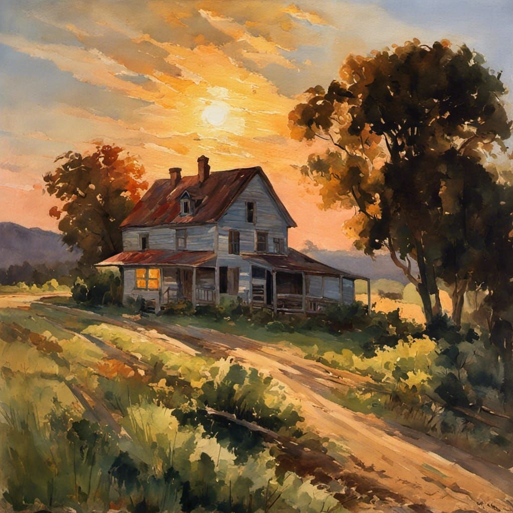 Farm house, 1880s, western design, set in the country, dirt ...