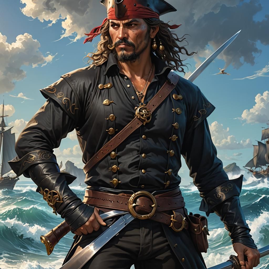 4k portrait, dreaded pirate roberts, swashbuckling mask, black shirt ...