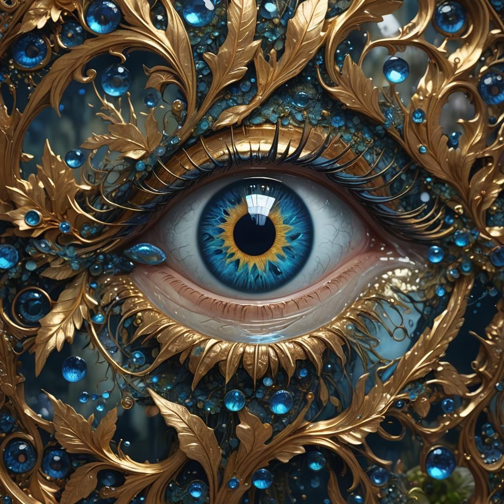 a closeup of a beautiful big blue eye, reflection of a magic...