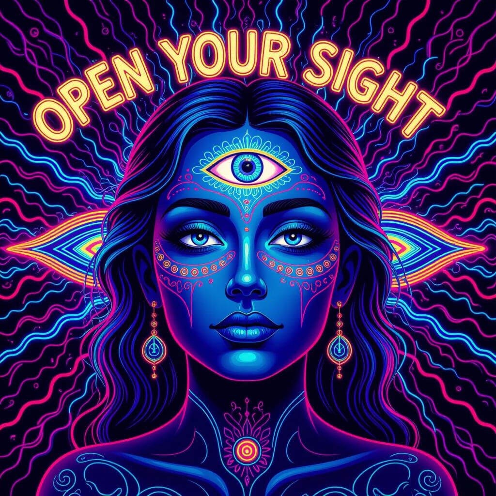 Step into a world of vibrant perception with this psychedelic neon eye design. "Open Your Sight" invites you to explore abstract vision, spi...