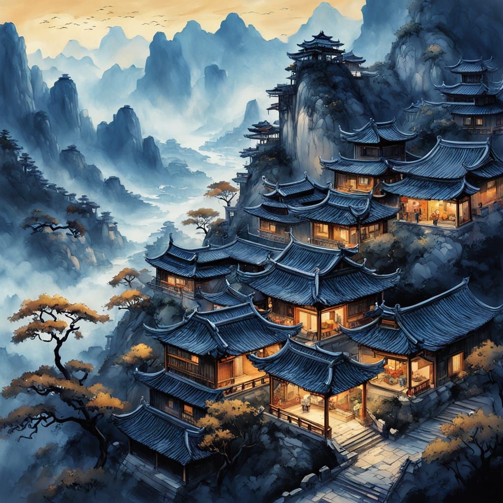 Traditional Chinese ink painting  by @Faea Tuulama