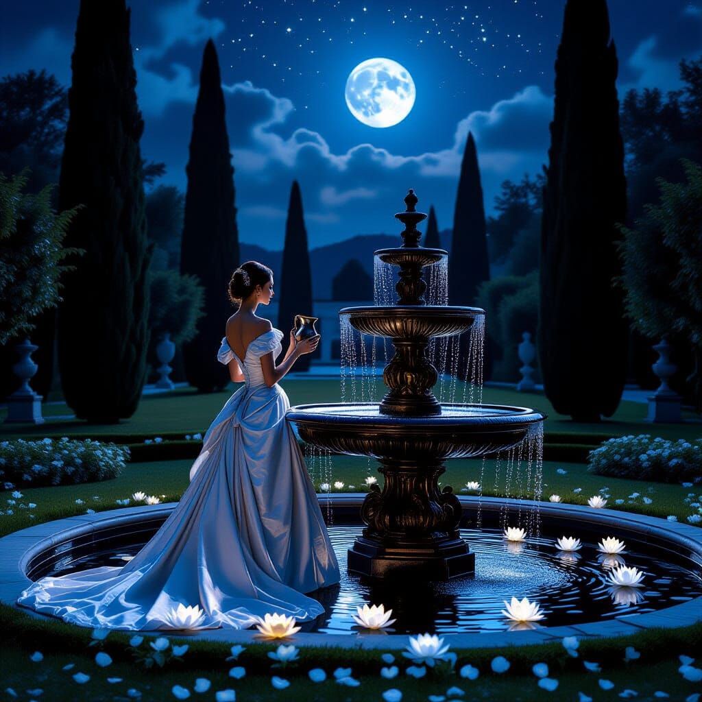 Masterpiece photo, ultra-detailed, cinematic lighting. Midnight in an ancient Italian Renaissance villa ...  by @TanPsi