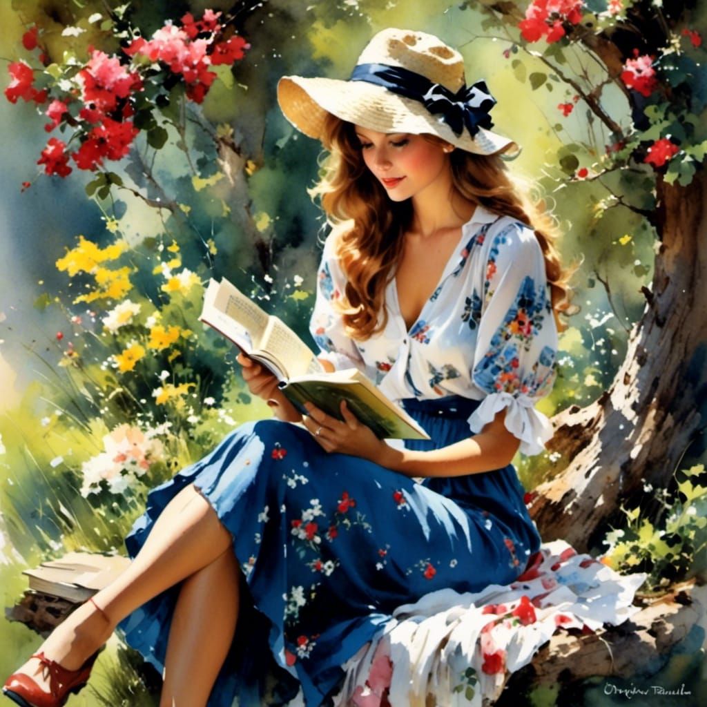  <lora:Dreamy Style:1.0> pretty woman reading a book