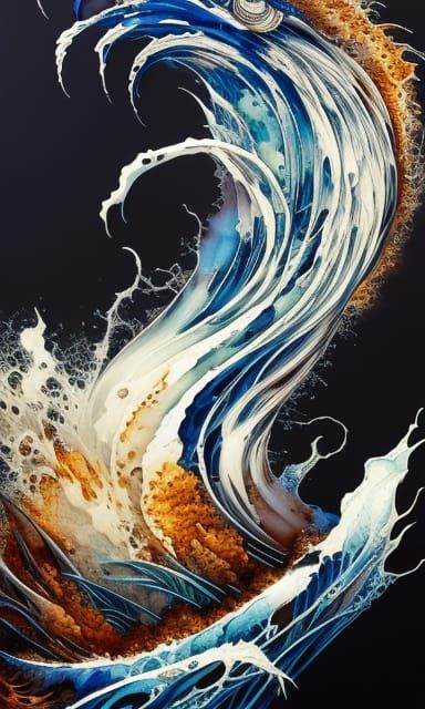 Tsunami cobalt Ink flow: 8k resolution photorealistic master...