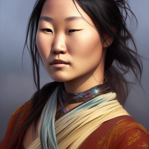 Mongolian woman head and shoulders portrait, 8k resolution concept art ...