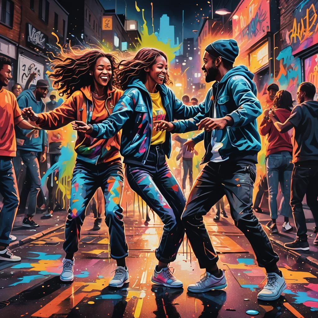 Vibrant Street Art Dance Celebration in Graffiti Style