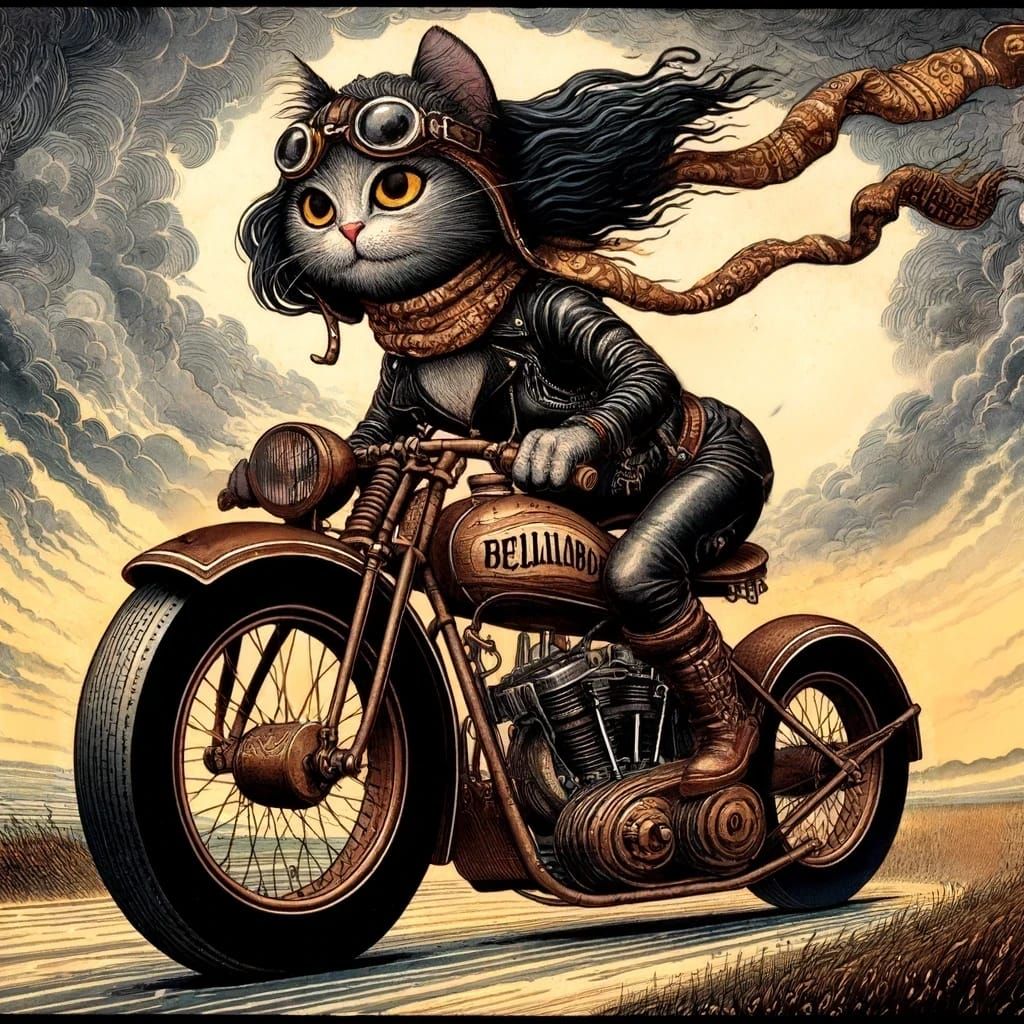 Biker Cat on her cruiser