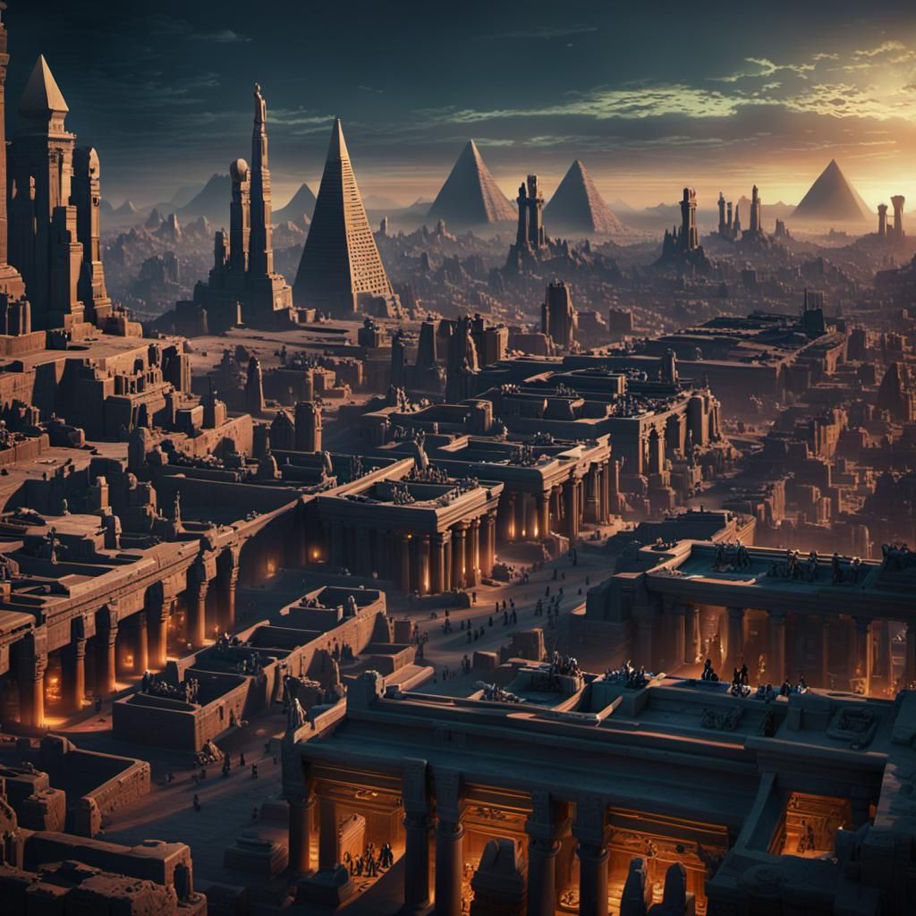 Steampunk Neo-gothic Egyptian necropolis, epic vast panoramic view, crowded hyper-detailed scene, Cinematic film still, shot on v-raptor XL,...