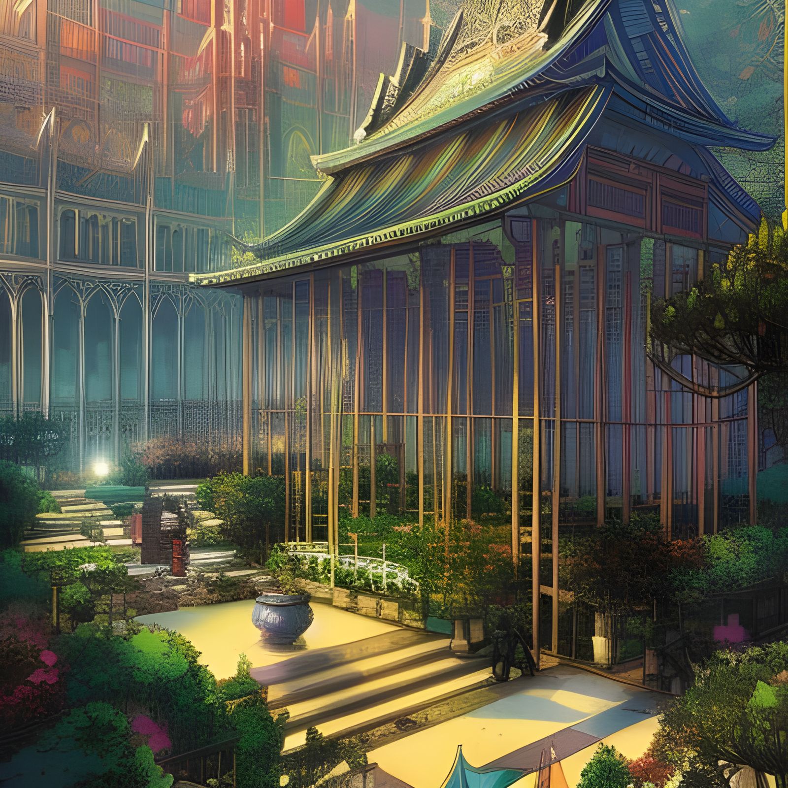 comic graphic novel cover, "the Temple-Palace Gardens" by Yo...
