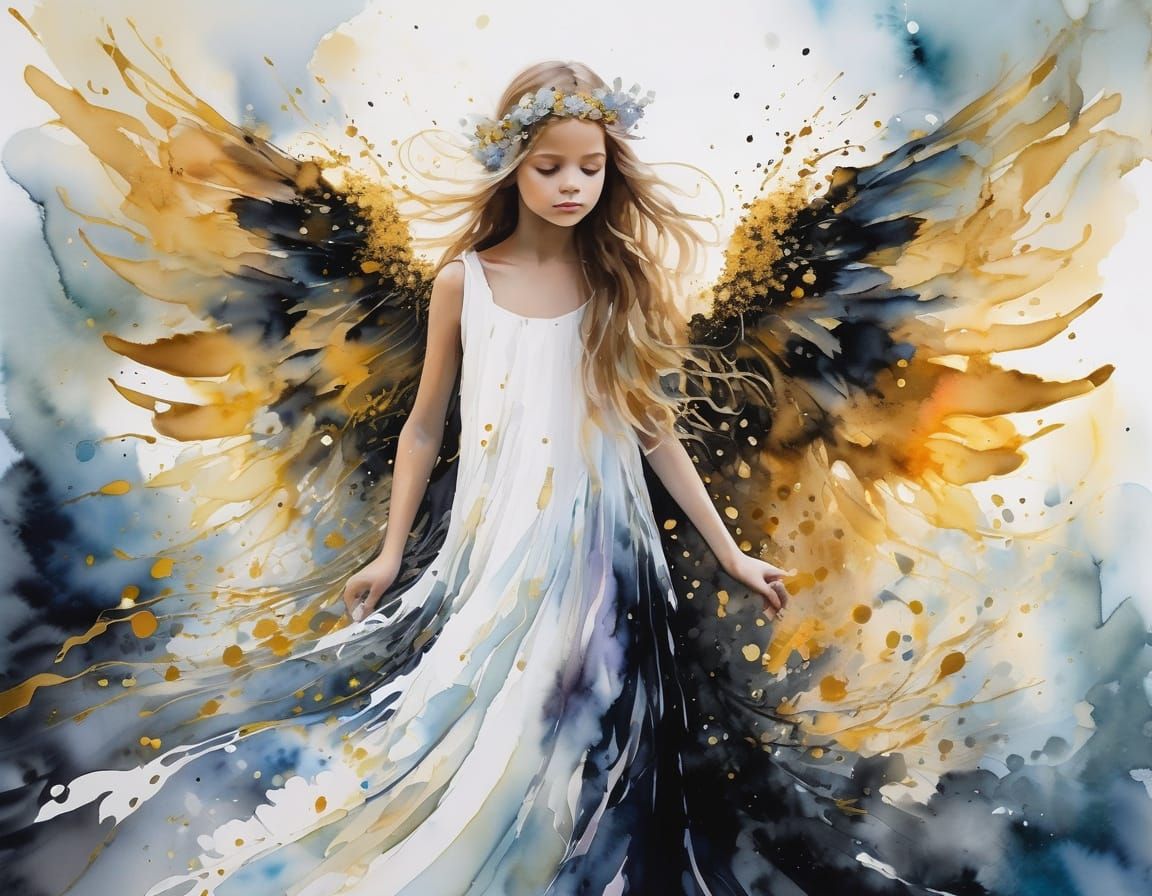 Whimsical Angel in Watercolor Wonderland