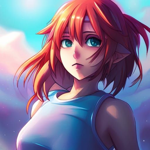Big breasted rainbow furry fox, skinny dipping, , anime char...