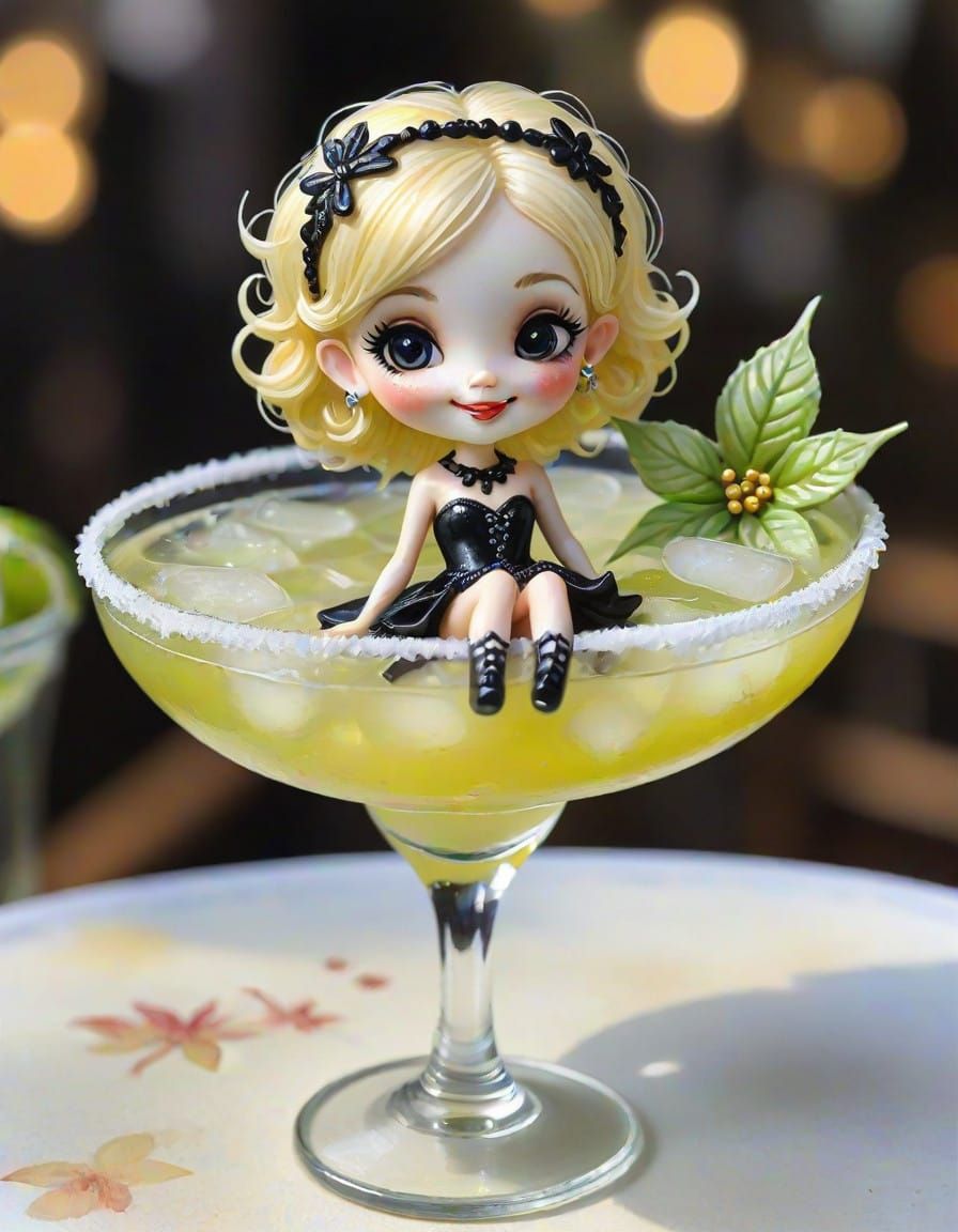 Tiny Fairy Basks in a Margarita Glass in Whimsical Watercolo...