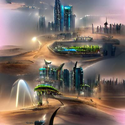 Futuristic city on an alien planet concept art