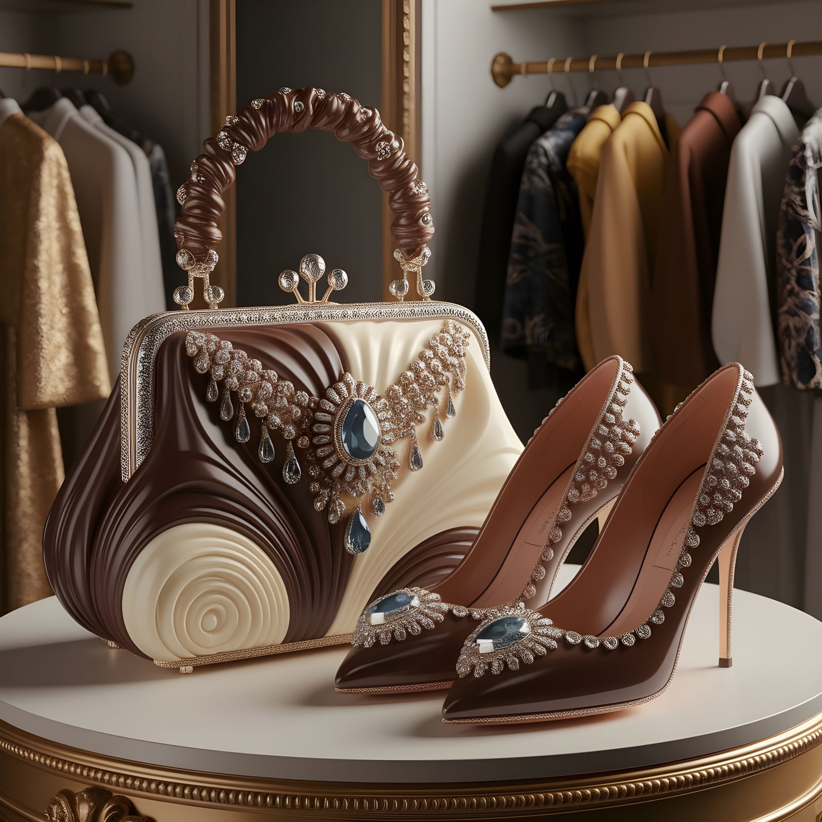Chocolate Baroque: 3D Sculpture of Purse and Shoes