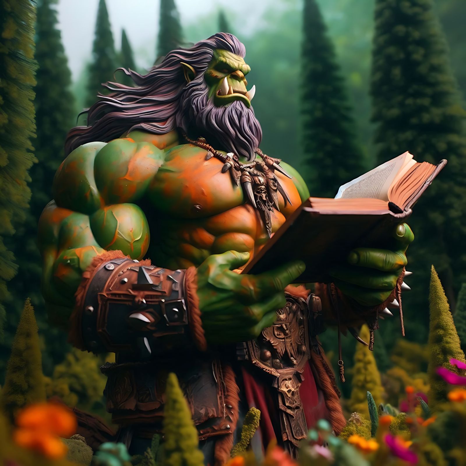 A muscular ork warrior read a book (Uploaded)
