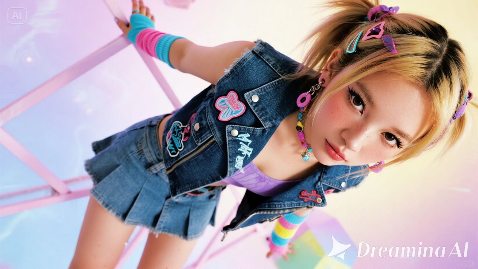 80's punk girl with cute-punk mix outfit