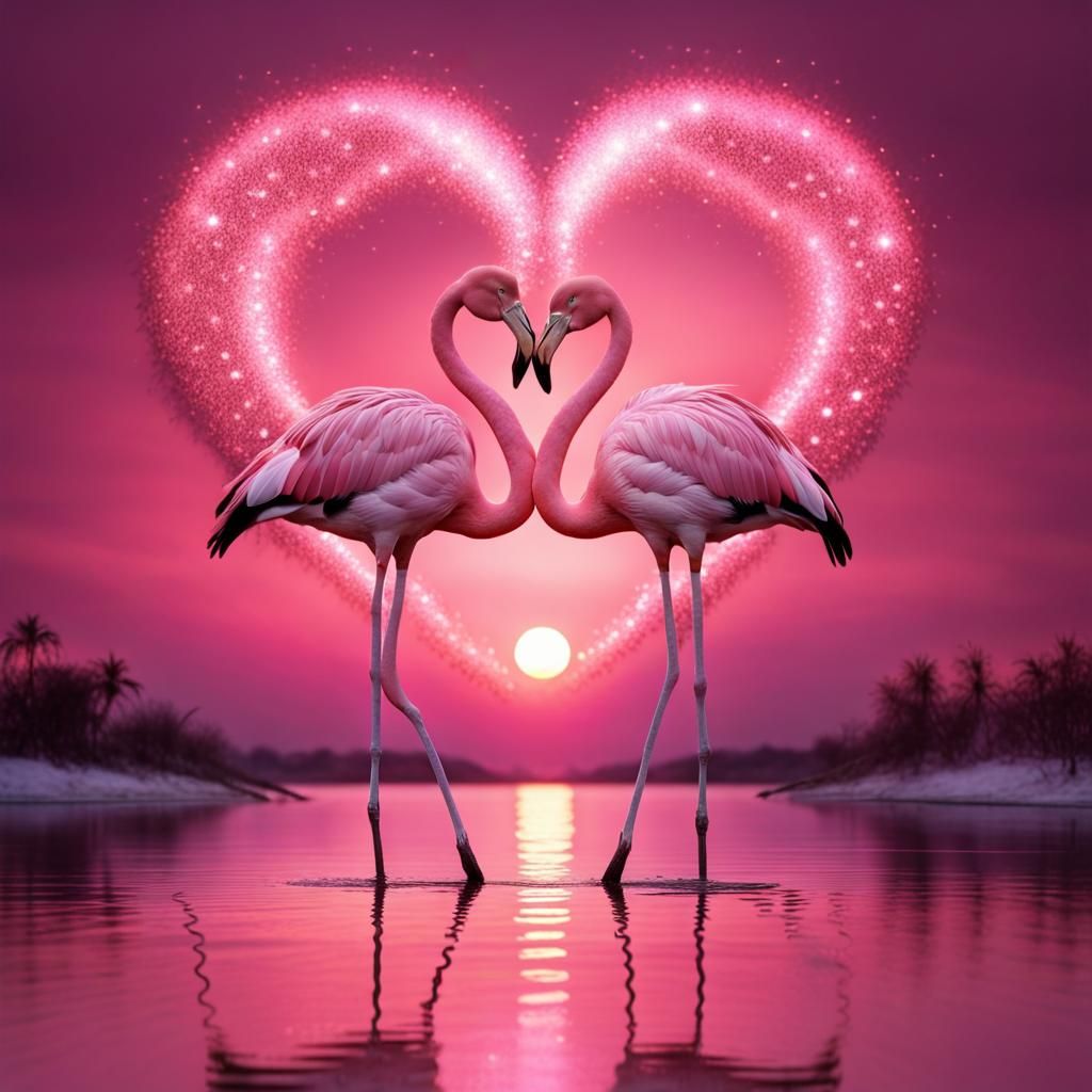 Flamingo Heart in Pink Sunset