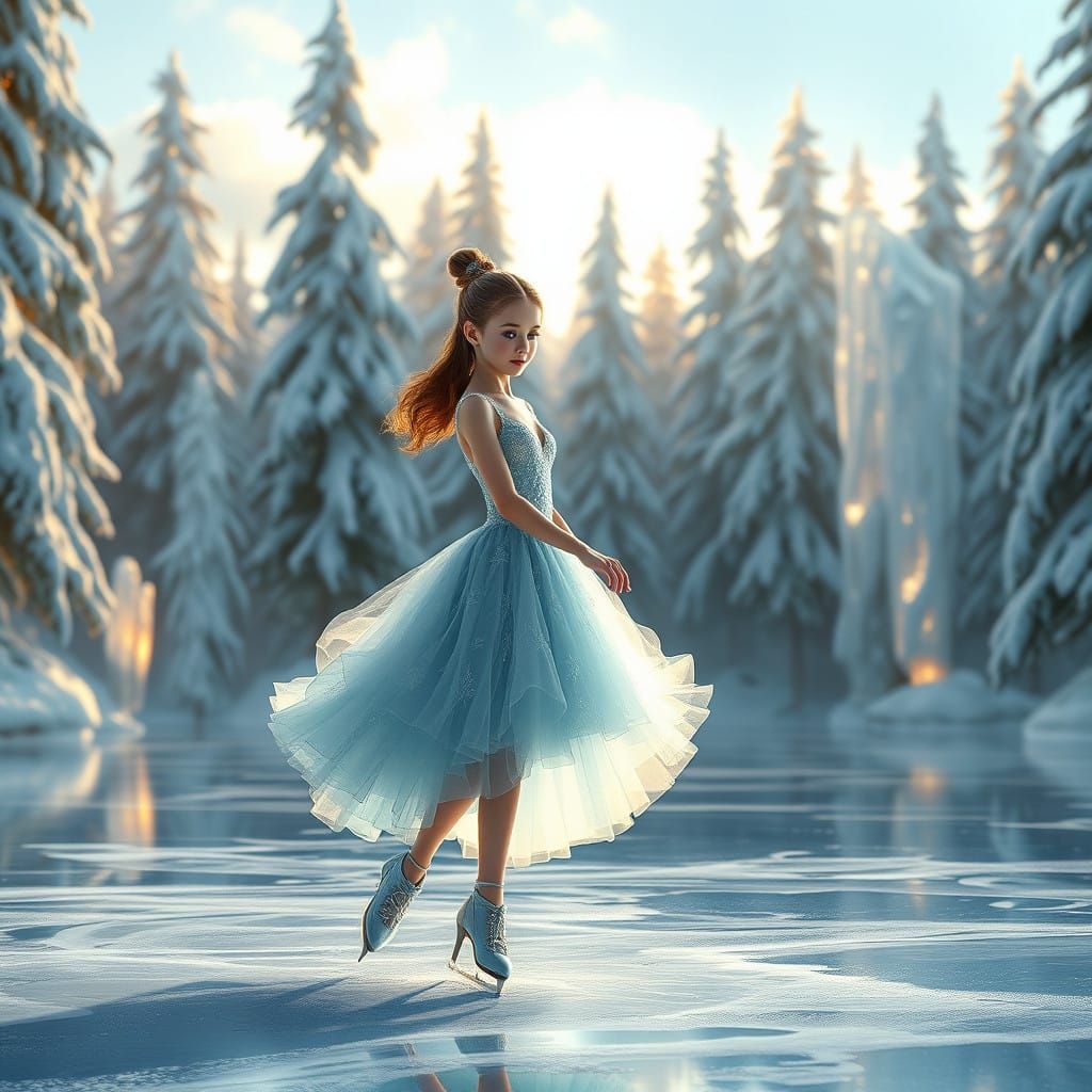 Ethereal Ice Skater in Celestial Ball Gown