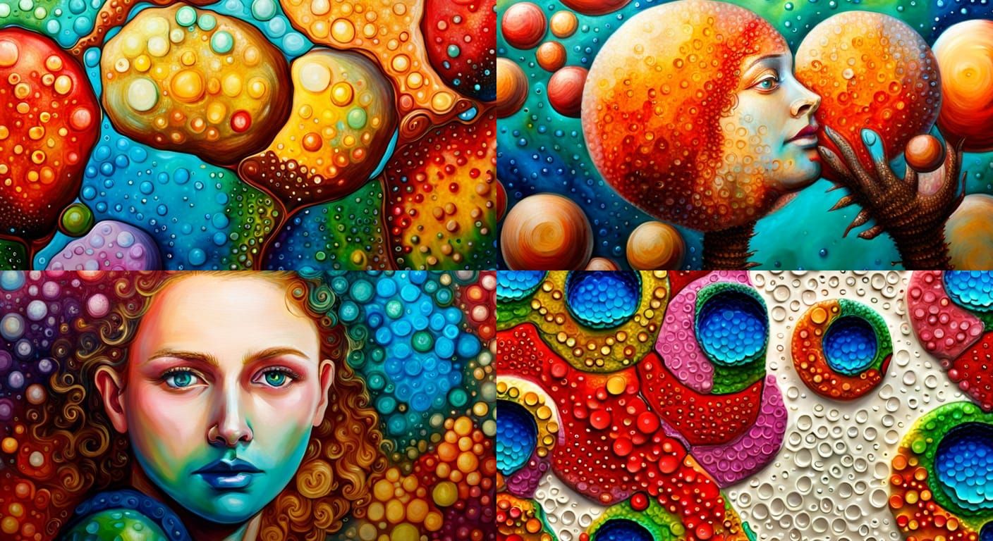bubble-wrap filled with acrylic paint and thick textured det...