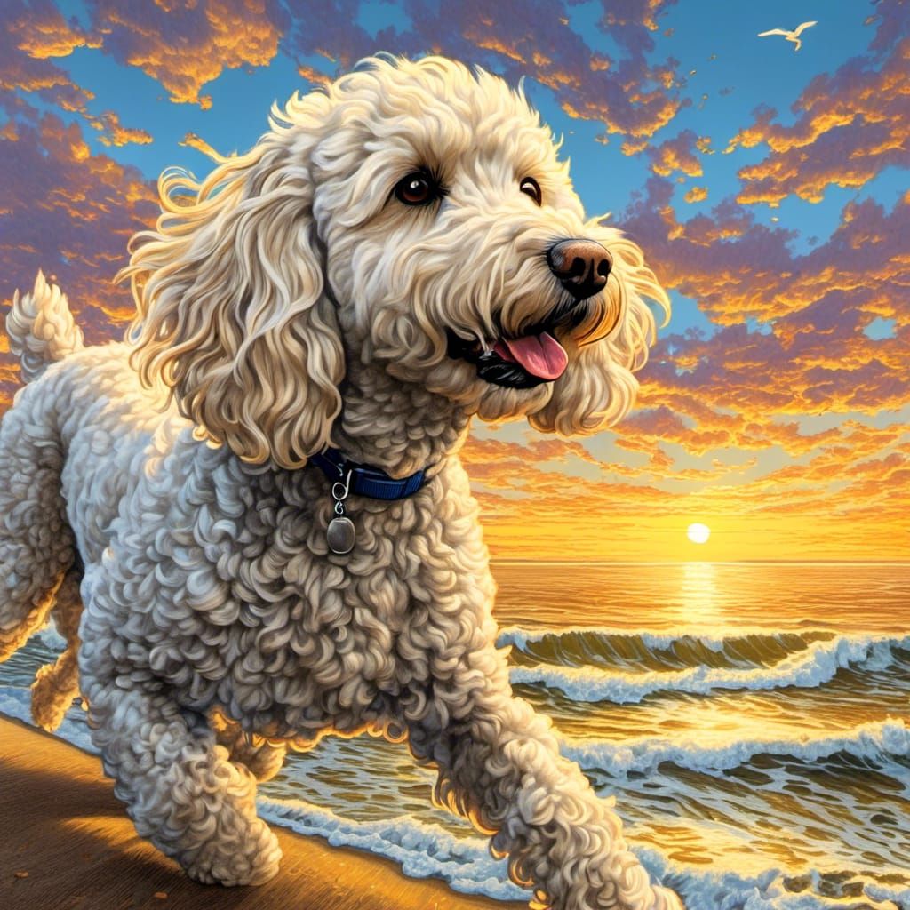 Playful dog on the beach - AI Generated Artwork - NightCafe Creator