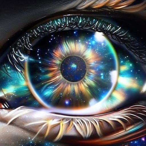Photorealistic close up of a detailed eye pupil with reflect...