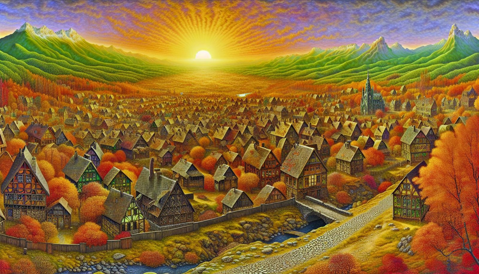 1800s Fantasy Village at Sunset