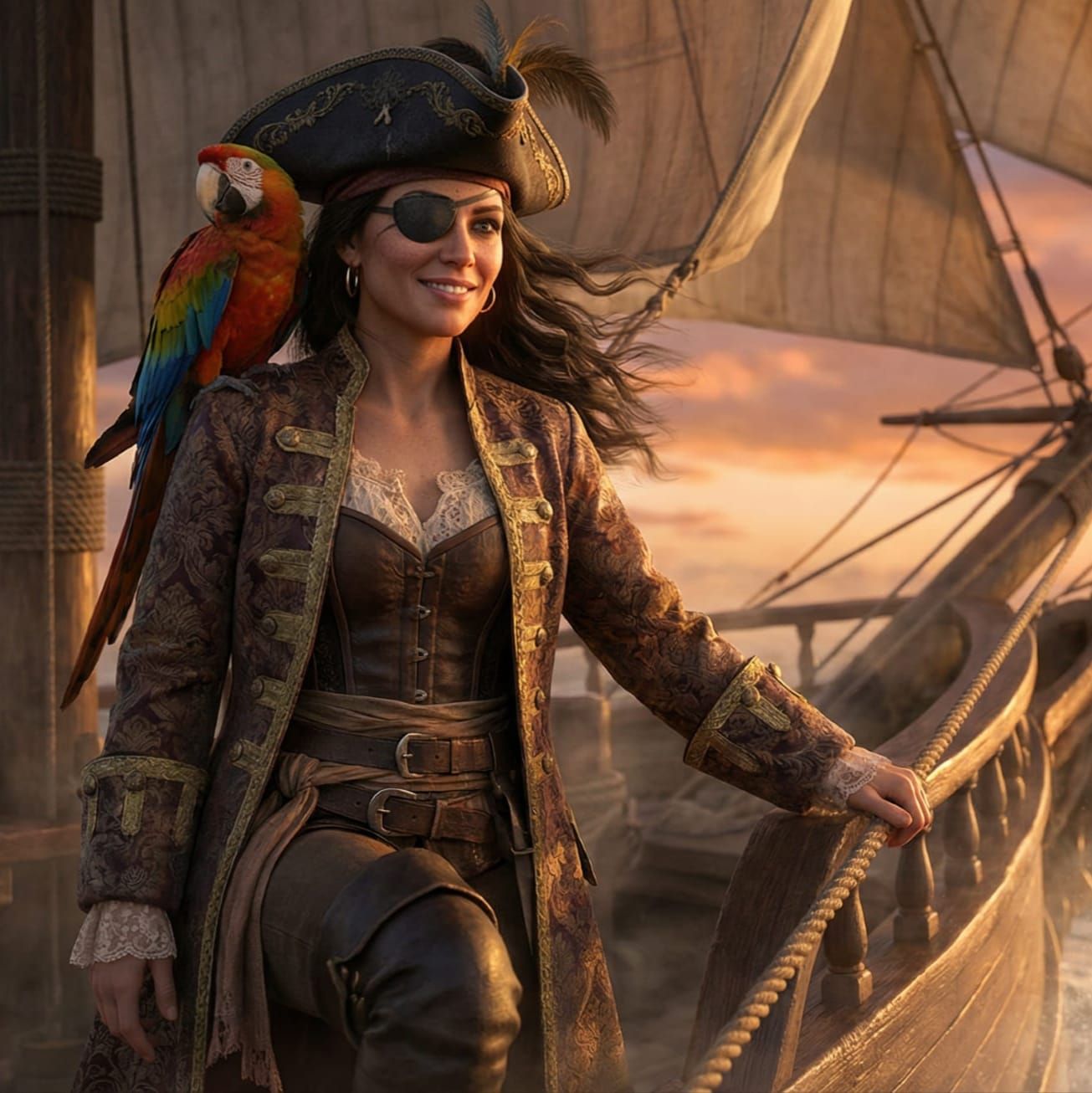 A female pirate on her ship