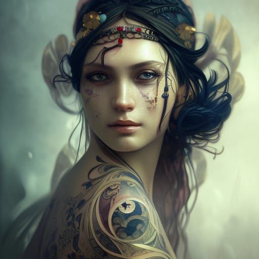 Detailed Fortune Teller Portrait in Black and White