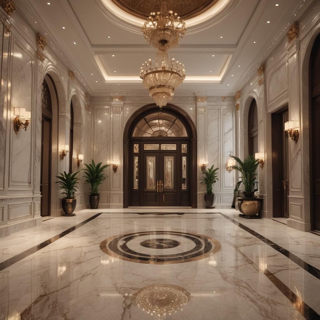 Luxury Villa: Grand Entrance with Marble and Bronze