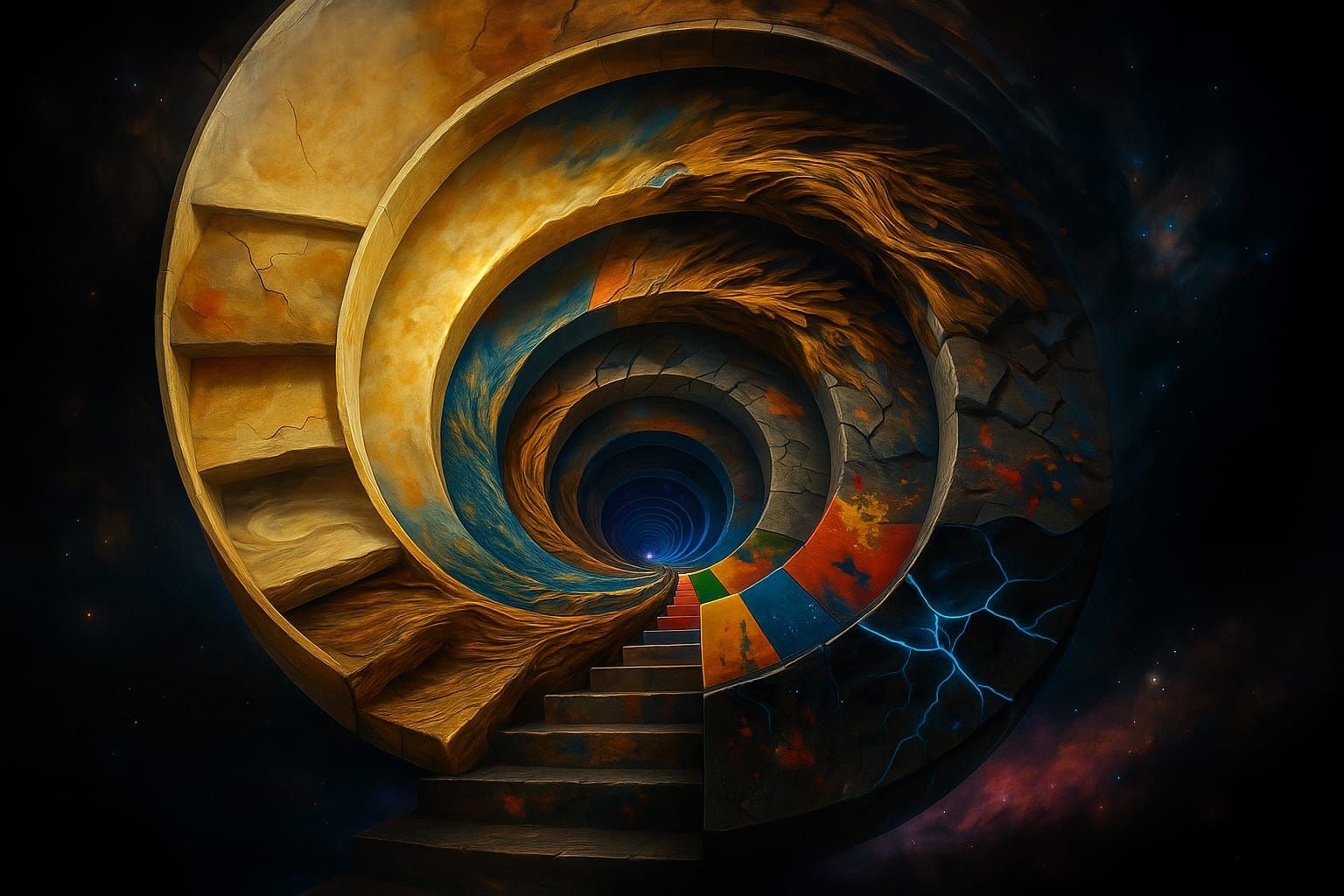 A spiral staircase of art